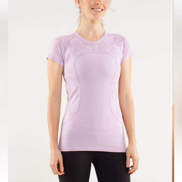 LULULEMON Swiftly Tech Short Sleeve Crew Shirt Top - “Pink Floral Lace” - Sz 4 - Picture 1 of 14